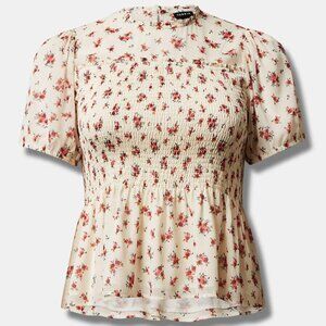 Torrid Chiffon Ruffle Mock Neck Smocked Crop Top size 4